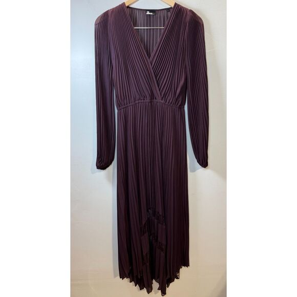 The Kooples Long Pleated Dress Women’s Size 1 US 4 Burgundy Formal Elegant Chic - Picture 4 of 8